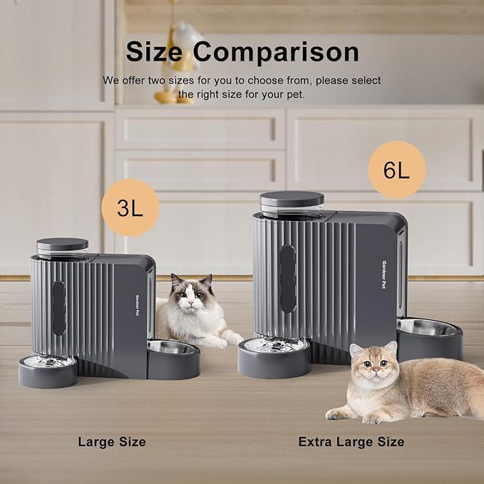 Gardner Pet Automatic Gravity Cat Food Feeder and Water Dispenser Stainless Steel Two-in-One Set Large Capacity Dispenser for Medium, Large Dogs, Puppies, Kittens, Rabbits-(1.6 Gallons x 2)