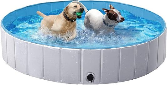 Yaheetech Grey Hard Plastic Dog Pools for Small Medium Large Dogs Puppies Pet Collapsible Bath Pool Tub for Outdoor/Home Use, Pet Repair Patches Included, XL