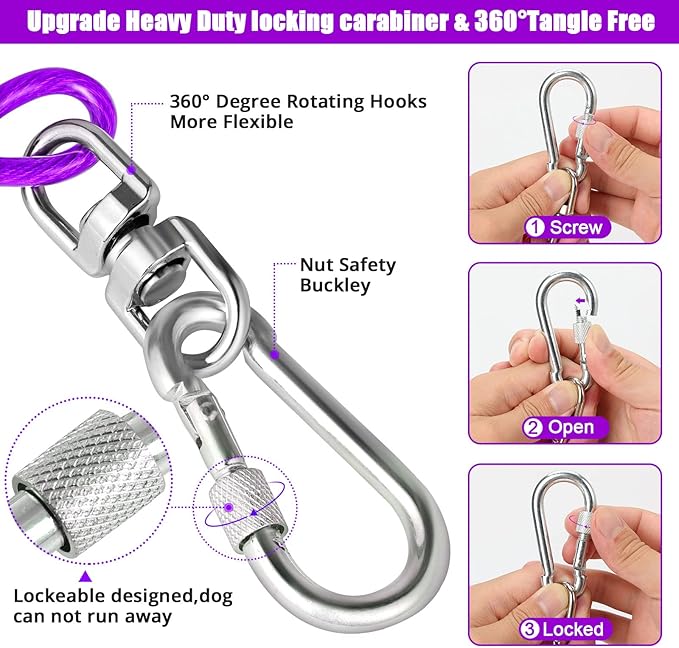 jenico Dog Tie Out Cable - 25ft Dog Lead for Yard - Heavy Duty Dog Chain with Shock Spring - Outdoor Tether Leash for Small Large Dogs Up to 500 lbs