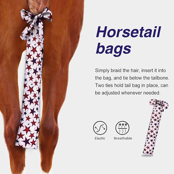 Harrison Howard Stretchy Tail Bag Breathable Horse Tail Guard Slip on Design Protect Horse Tail 2 Strand Closure Straps Keep Tail Clean & Protected 22" L Length Makes Grooming Easy-Dream Star