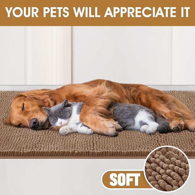 IM HOME Extra Large 71" x 25" Camel Dog Door Mats for Muddy Paws, Chenille Absorbent Dog Mat, Non Slip Heavy Mud Mat for Dogs, Soft Pet Bed Mat for Entryway, Mud Paws, Inside Floor