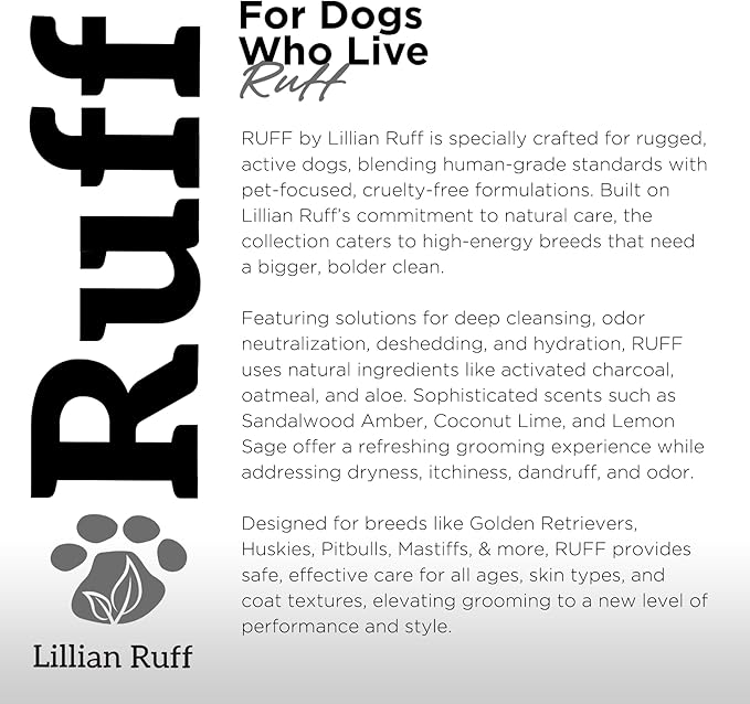 Ruff by Lillian Ruff Activated Charcoal Pet Shampoo – Lemon Sage – Deep Cleanser, Deodorizer & Stain Remover – Hydrates Dry Itchy Skin – Puppy & Dog Safe – USA Made (Gallon Pump)