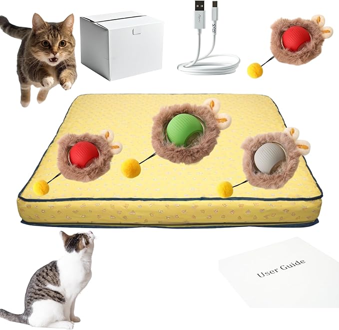 Interactive Cat Toys for Indoor Cats, Fast Rolling Ball in Play Mat, Automatic Moving Cat Ball in Pouch, Stimulate Your Cat's Nature, 28 Inch cat Toys (Round [with Steel Ring])