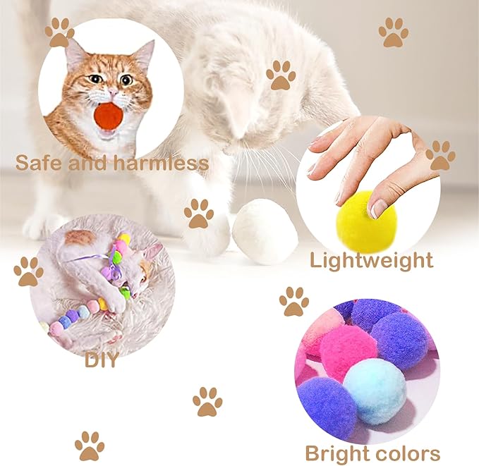 Cat Toy Balls, 30Pcs Premium Soft Pom Pom Balls for Kittens, 1,2'' Funny Interactive Cat Pompom Toys for Bored Indoor Cats Playing Plush Balls for Craft DIY Decorations,Cute Kitten Kitty Toys.