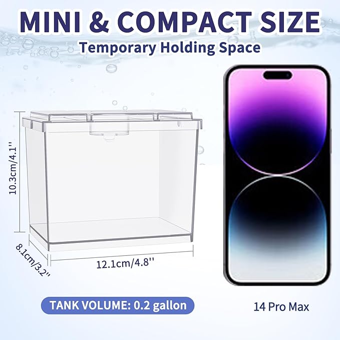 Mini Betta Fish Tank, Small Fish Bowl for Temporary Space, 0.2 Gallon Stackable Cube Tank with Betta Leaf and Gravels for Small Fish, Insect, Shrimp, Crab, Spider.(Pack-1)