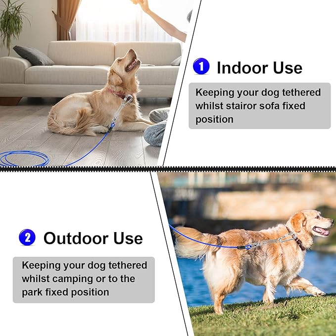 jenico Dog Tie Out Cable - 25ft Dog Lead for Yard - Heavy Duty Dog Chain with Shock Spring - Outdoor Tether Leash for Small Large Dogs Up to 500 lbs