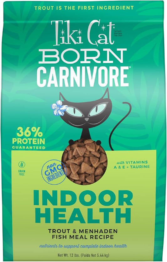 Tiki Cat Born Carnivore Indoor Health Dry Cat Food, Trout & Menhaden Fish Meal, 12 lbs. Bag