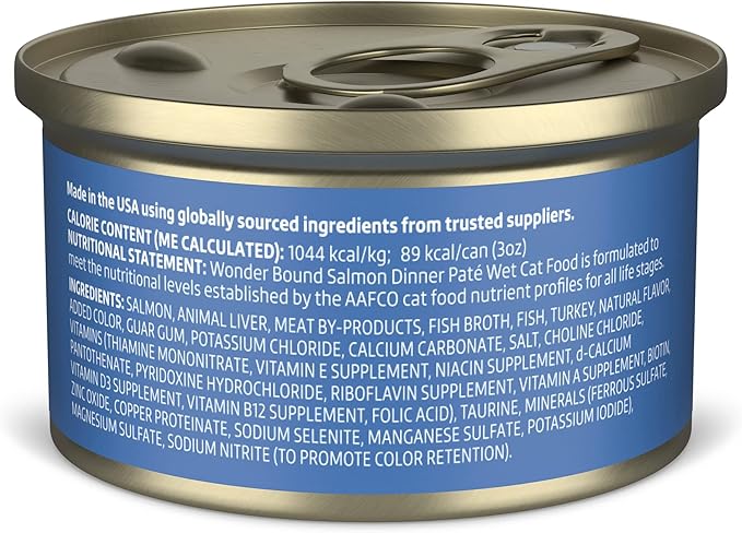 Amazon Brand - Wonder Bound Wet Cat Food, Pate, No Added Grain, (Salmon), 3 ounce (Pack of 24)