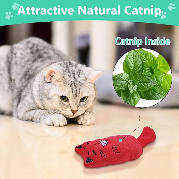 SCHITEC Catnip Toys, [8 PCS] Soft Plush Cat Nip Chew Toy for Indoor Cats, Interactive Kitten Pillow Kitty Teething Toy