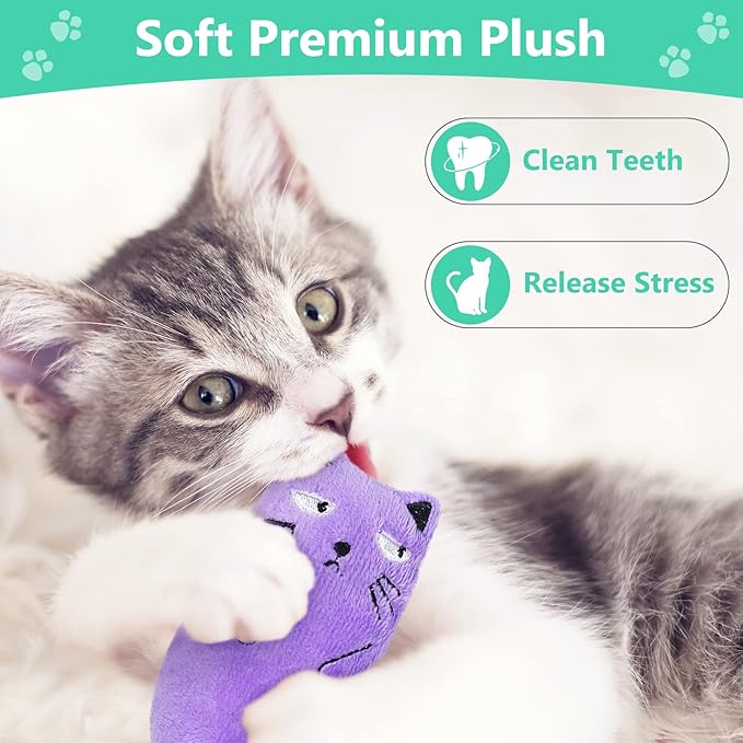SCHITEC Catnip Toys, [8 PCS] Soft Plush Cat Nip Chew Toy for Indoor Cats, Interactive Kitten Pillow Kitty Teething Toy