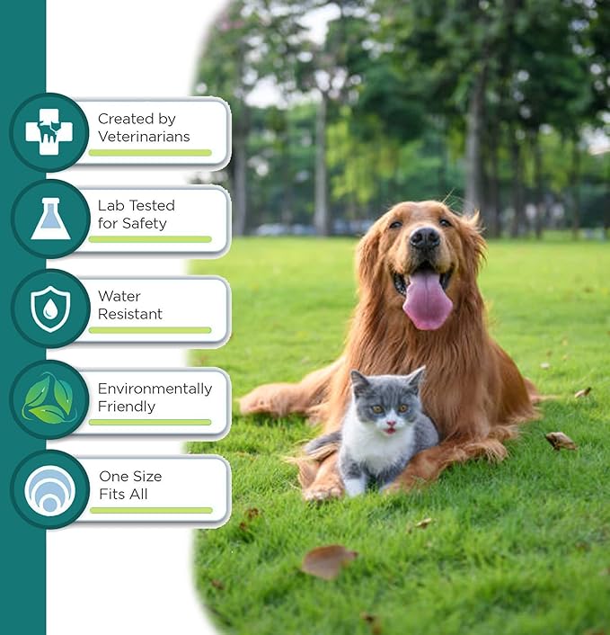 Flea and Tick Collar for Dogs and Cats - Safe and Natural Prevention and Control of Pests on Puppies and Kittens - Waterproof - Free Comb - 2-Pack (13.8 in & 27.5 in)