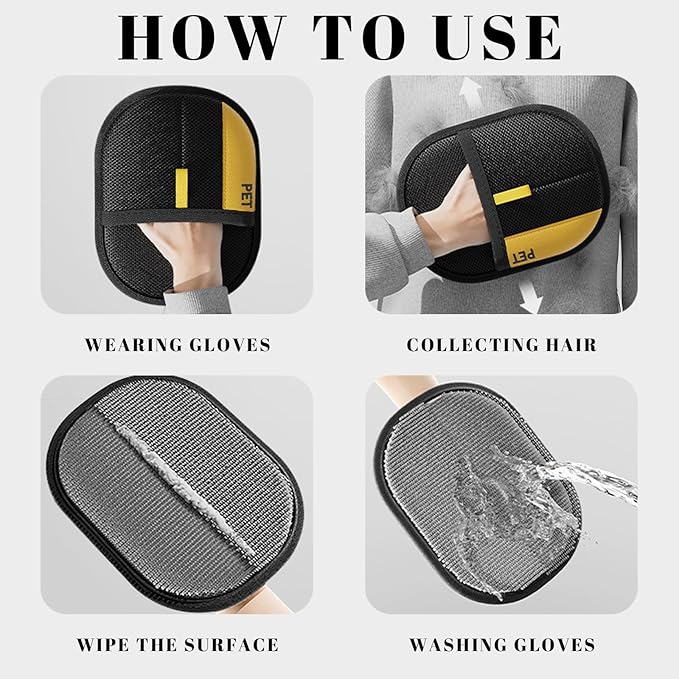 Pet Hair Removal Gloves, Pet Grooming Gloves, Electrostatic Pet Hair Remover Glove for Cats & Dogs, Washable Reusable Pets Hair Remover Tool for Clothing, Furniture, Couch, Car Seat, Curtain (3)