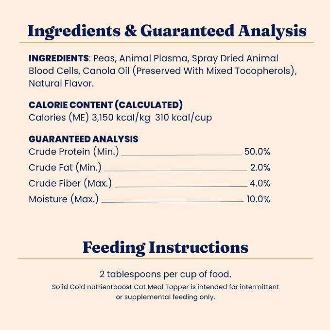 Solid Gold NutrientBoost™ Cat Food Toppers for Cats - High Protein Meal Topper & Crunchy Cat Treats for Indoor Cats w/Vitamins, Minerals & Amino Acids for Gut Health & Immune Support - All Ages - 1lb