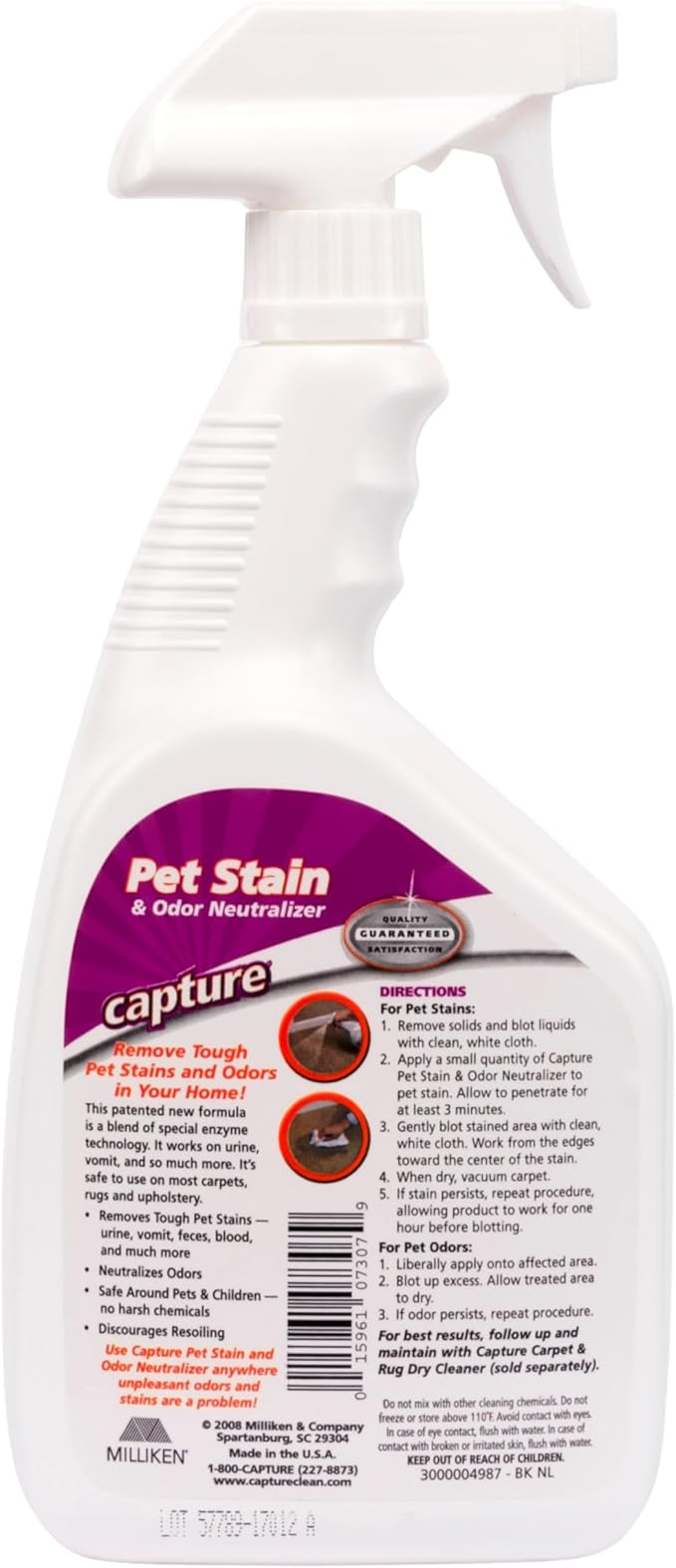 Capture Pet Stain & Odor Neutralizer - Pet Stain Remover for Carpet, Wood, Leather, Rug, Bed, Couch, Car, Upholstery, Clothes, Curtains, Wall, Floor, Concrete - 32oz Portable Spray Bottle