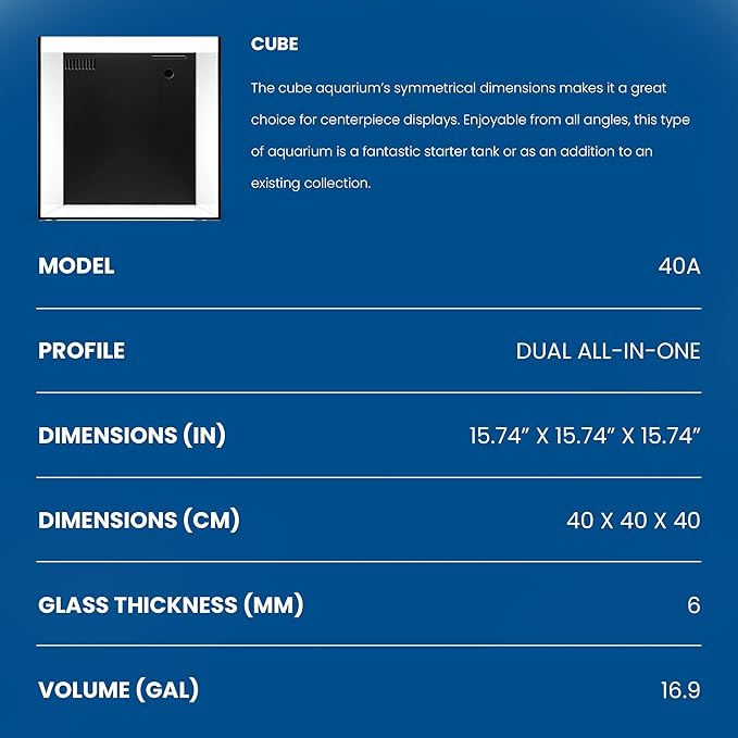Ultum Nature Systems Dual AIO - Freshwater/Saltwater Compatible All in One Rimless Tank with Triple Chamber Filtration System, Integrated Filter Aquarium w/Leveling Mat - 17 Gallon, 40A, Black