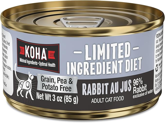 KOHA Limited Ingredient Diet Rabbit Pate for Cats - Single Meat Wet Cat Food for Sensitive Stomachs - *New Batch January 2025, Improved, Smooth Texture* - Pate Cat Food, No Fillers - 3oz Pack of 24