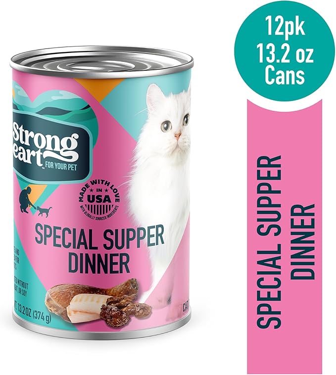 A Strong Heart Canned Wet Cat Food, Special Supper Dinner - 13.2 oz Cans (Pack of 12), Made in The USA with Real Turkey & Fish