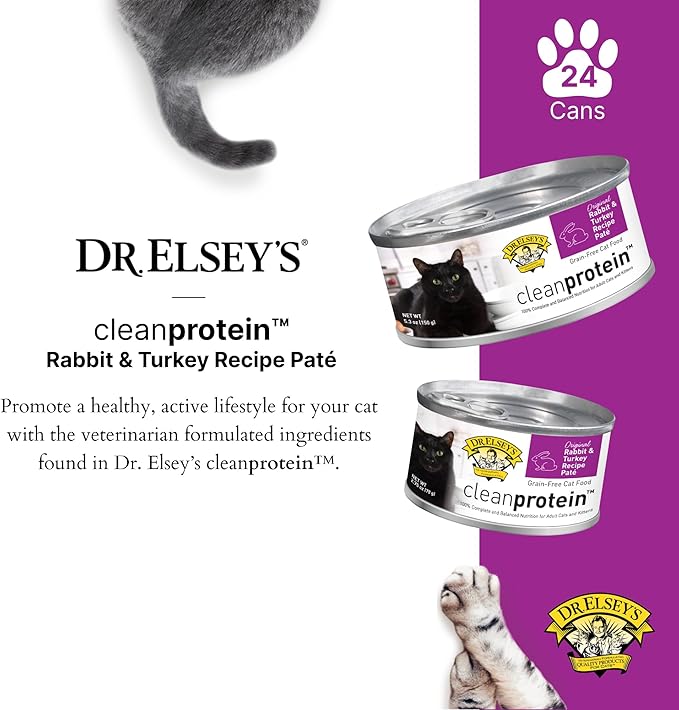 Dr. Elsey's cleanprotein Original Rabbit & Turkey Recipe Wet Cat Food, (Pack of 24), 2.75oz Cans