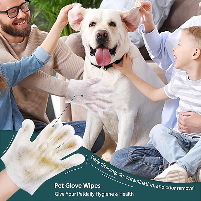 WLP Pet Glove Wipes for Dogs & Cats, Cleaning Deodorizing Hypoallergenic Hydrating Grooming Wipes, Individually Wrapped, Enriched with Aloe & Jojoba Oil for Daily Care, Traveling (24 PCS)