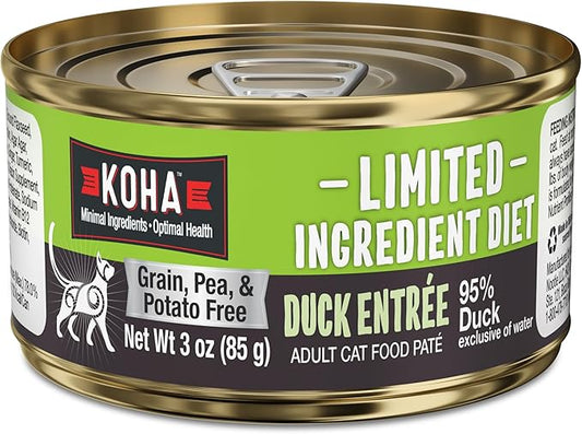 KOHA Limited Ingredient Diet Duck Pate for Cats - Single Meat Wet Cat Food for Sensitive Stomachs - Pate Cat Food with No Fillers - 3oz Pack of 24