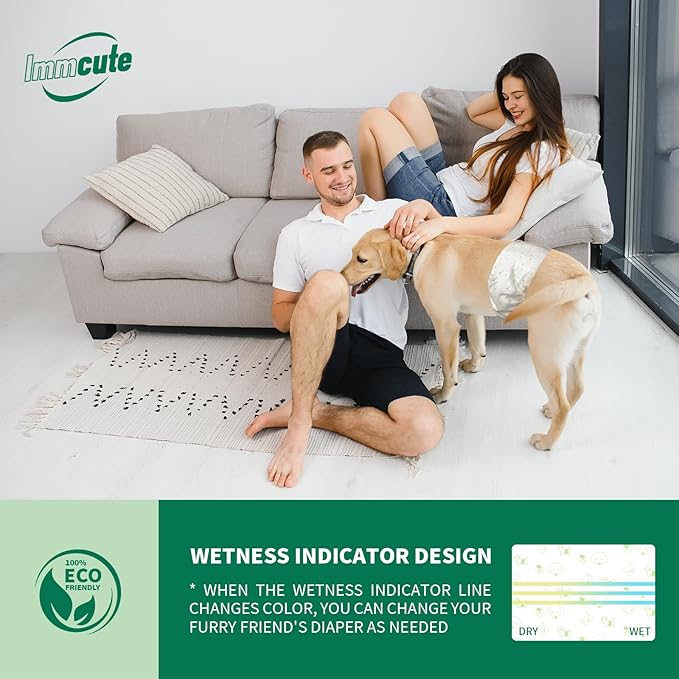 IMMCUTE Dog Diapers Male 50 Ct, XS Size, Super-Absorbent Male Dog Wraps Disposable Doggie Diapers with Wetness Indicator, Puppy Diapers Male for Marking, Excitable Urination
