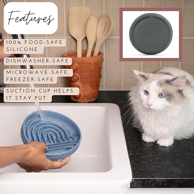 The Slowdown Bowl Silicone Slow Feeder for Cats & Kittens, Slow Eating Mealtime Solution with Modern Lick Mat Design, Reduces Gulping, Fits 1 Cup 6” Across x 1.25” Tall, Small-Tan