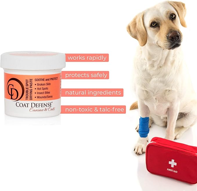 COAT DEFENSE Trouble Spot Drying Paste - Made in USA - 5 Oz Dog & Cat Skin Care, Itchy Skin & Allergies, Alleviates Hot Spots for Dogs & Cats, Insect Bites Relief & Dog Wound Care