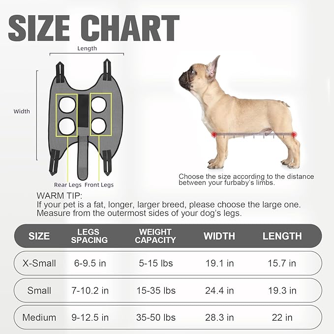 PAWCHIE Dog Grooming Hammock Harness for Dogs & Cats with Pet Nail Clipper Trimmer- Breathable Cat Hanger Sling for Trimming Clipping Nails-Dog Hammock Restraint Bag for Small Medium Large Dog,Grey XS