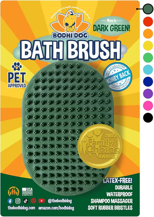 Bodhi Dog Shampoo Brush - Pet Grooming & Bath Supplies for Dogs and Cats - Bath Brush for Long & Short Hair - Premium Scrubber for Shower, Bathing & Massage (One Pack, Dark Green)