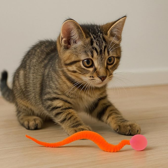 6 Pcs Bouncy Ball for Cats, Colorful Fuzzy Bouncy Cat Worm Toy Ball Fuzzy Worms (Balls Colors are Random)