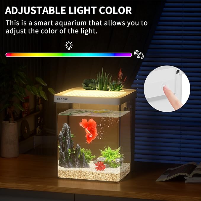 Smart Betta Fish Tank 1.5 Gallon Aquarium kit self Cleaning, Filter LED Light, Water Pump
