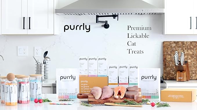Purrly Lickable Wet Cat Treats Creamy Purée Human-Grade Chicken Breast with Prebiotic and Dietary Fiber for Digestive Health (30 Count) Non-Seafood Non-GMO No-Grains No-Artificial-Additives All Ages
