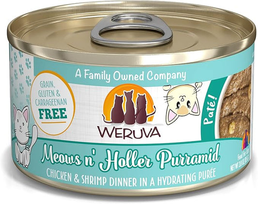 Weruva Wet Cat Food, Meows n Holler PurrAmid with Chicken and Shrimp Pate, 3oz Can, Pack of 12