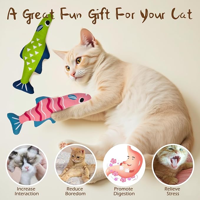 EXPAWLORER Catnip Cat Toys Fish,4 Pcs Durable Cat Kicker Toy with Natural Catnip Cotton,Interactive Bite Resistant Soft Pillow Filled for Indoor Cats Kitten Playing,Drives Bored Cats Crazy with Fun