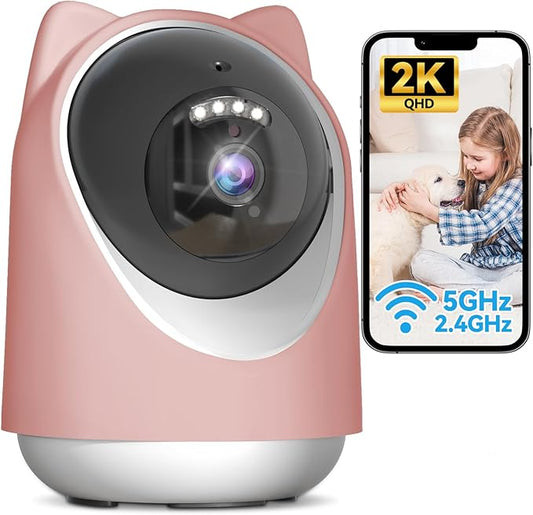 Indoor Camera, Cameras for Home Security,Home Cameras Indoor for Baby&Pet Monitoring,Night Vision,Smart Motion Tracking, Pan360° & Tilt 180°, 3MP Wi-Fi Two-Way Audio （Pink