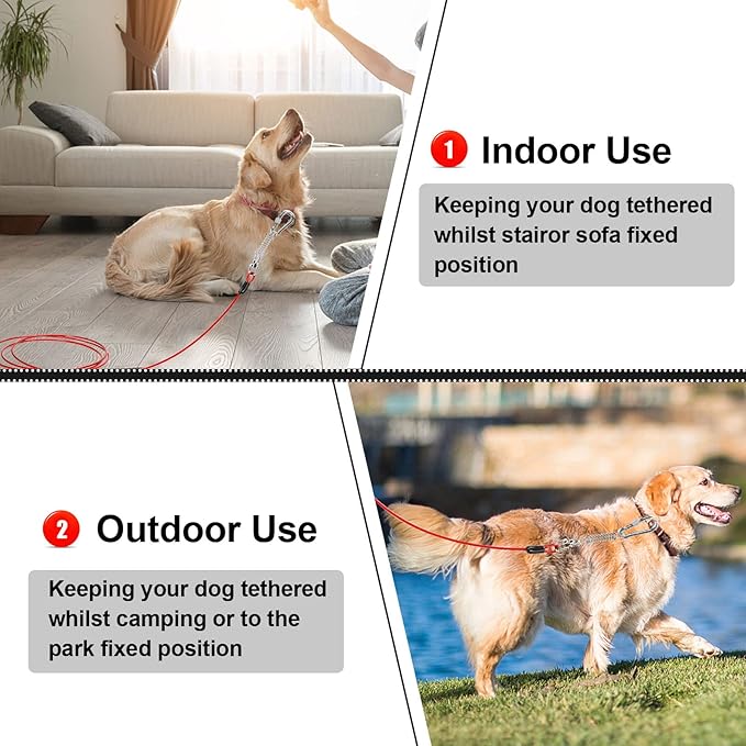 Jenico Dog Tie Out Cable, 10-150FT Runner Cable with Swivel Hook and Shock Spring, Outdoor Dog Leash Tether for Small to Medium Pets Up to 500 LBS