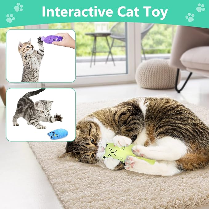 SCHITEC Catnip Toys, [8 PCS] Soft Plush Cat Nip Chew Toy for Indoor Cats, Interactive Kitten Pillow Kitty Teething Toy