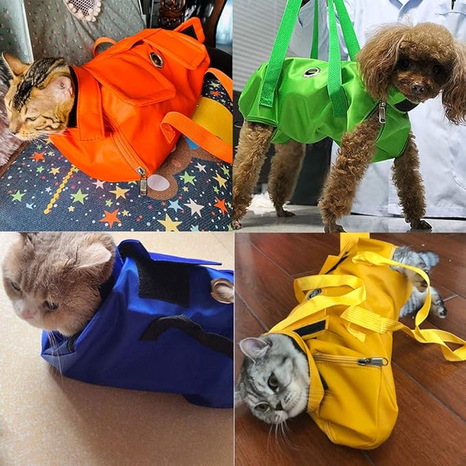Kukaster Pet Cat’s Restraint Bag for Claw Care Nail Trimming Anti-Scratching Grooming Bag for Cats Medical Examination（Yellow-l