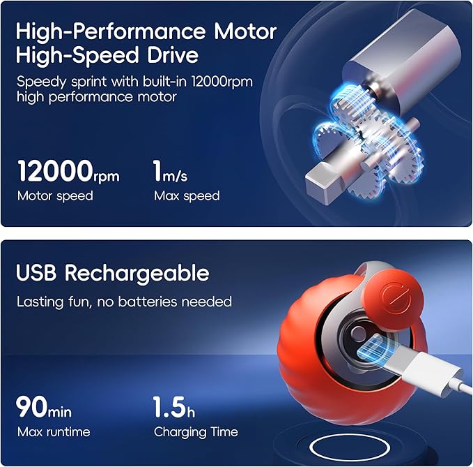 Potaroma Moving Ball Cat Toys with Feather Tail, Rechargeable 2025 New Interactive Toy for Indoor Cats Exercise, Smart Interactive Kitten Rolling Ball, Orange