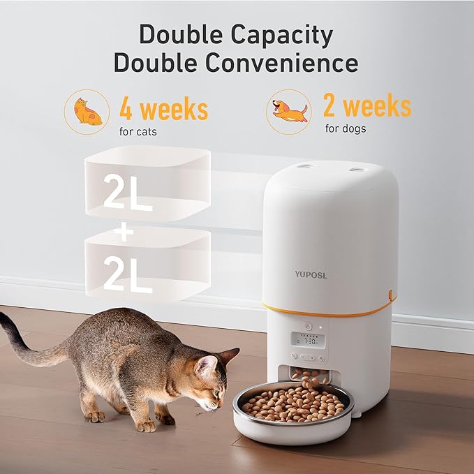 Automatic Cat Feeder - 4L Timed Auto Pet Feeder for Cat and Dog with Dry Food Dispenser, 180-day Battery Life, 1-6 Meals Per Day, 1-16 Portion, Desiccant Bag Keeps Food Fresh