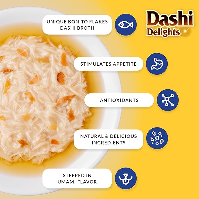 INABA Dashi Delights for Cats, 2.5 Ounce Cup, 6 Cups Total, Chicken with Salmon Recipe