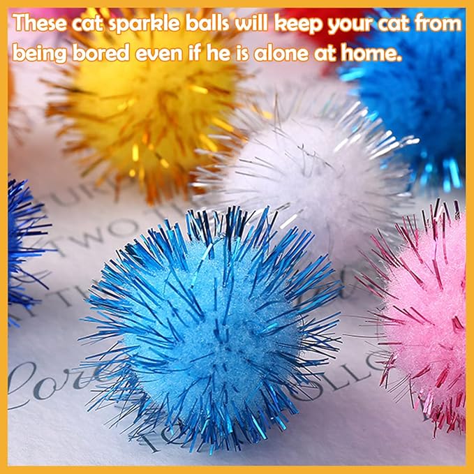 PET SHOW 20pcs Cat Sparkle Ball for Indoor Cats 1.77 Inch Assorted Color Glitter Kittens Toy Balls Cat Chase Pom Pom Balls for Cats