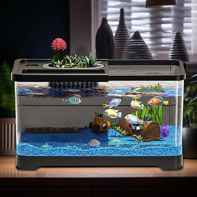 Fish Tank Starter Kit - Small Aquarium | Fish Tank Starter Kit With Filter And Light | Gallon Small Aquarium | Underwater Landscape Decoration, Compact Glass Aquariums Set For Den Living Room Dorm Kid