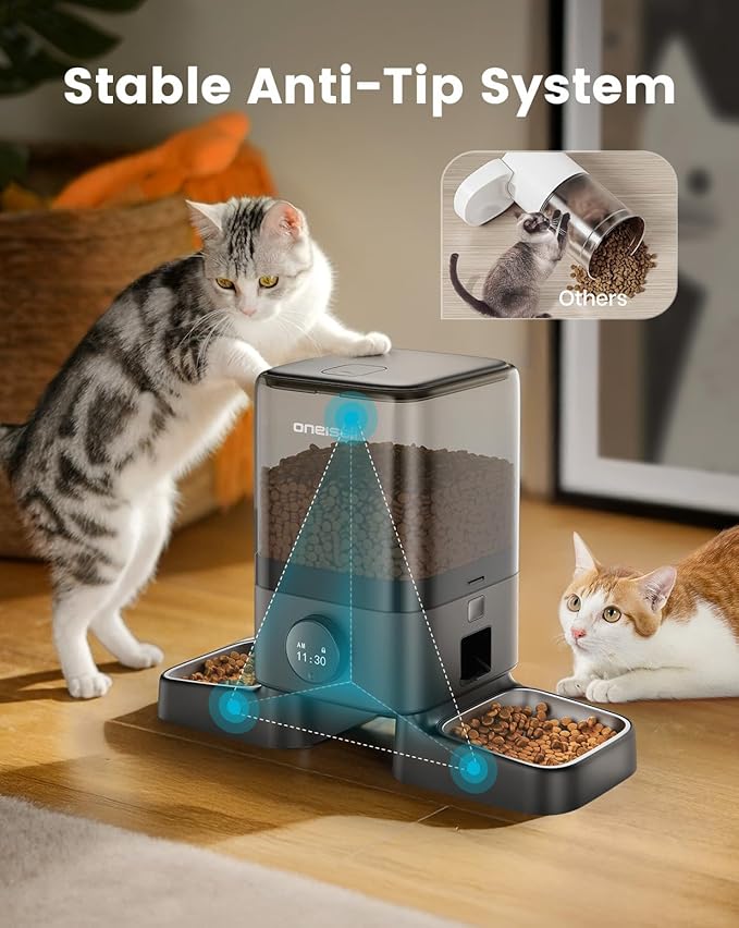 oneisall Automatic Cat Feeders 2 Cats, 20 Cups/5L Cat Auto Feeder, Automatic Cats Food Dispenser for Small Pets Indoor, Timed Pet Feeder for Dry Food