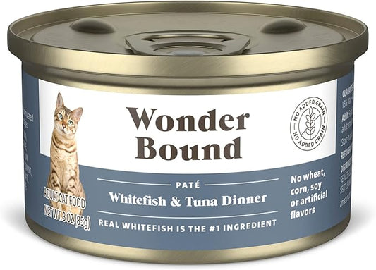 Amazon Brand - Wonder Bound Wet Cat Food, Pate, No Added Grain, (Whitefish & Tuna), 3 ounce (Pack of 24)