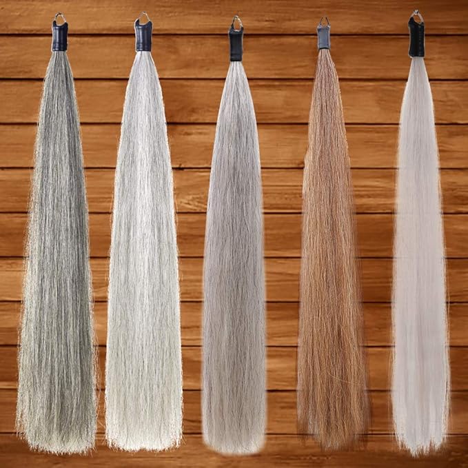 Horse Tail Extensions with Braided Horsehair Loop, Blunt Cut Bottom, 34-36 inches Long and 1 lb Weight (Dark Gray)
