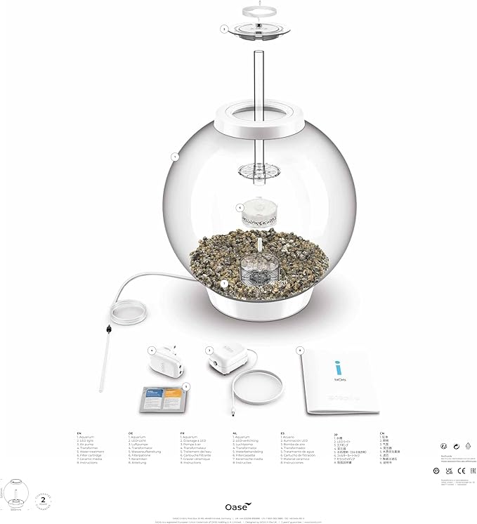 biOrb Classic 60 Acrylic 16-Gallon Aquarium with White LED Lights Modern Tank for Tabletop Display, Silver