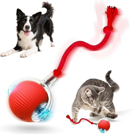 Interactive Cat Toy, 2025 New Interactive Rolling Cats Dog Toy Balls 360° Smart Automatic Rolling Pet Ball, Fast Moving Toy for Dog,Cat Ball Toy (Red)