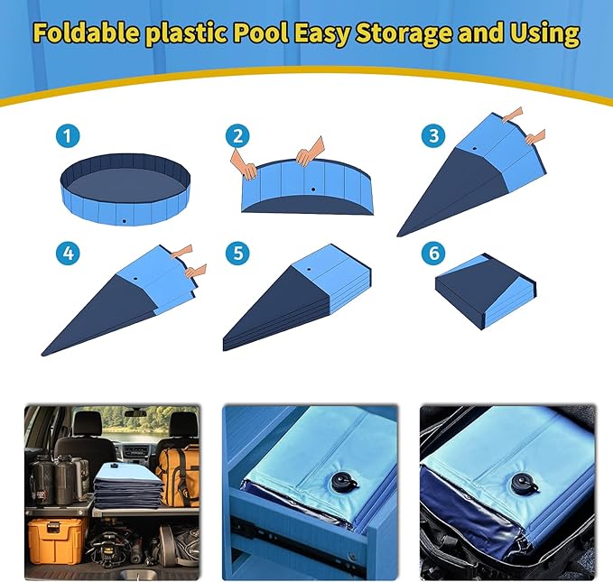 Foldable Dog Pool, 87" x 14" Large Kiddie Pool with Hard Plastic, Non-Slip Dog Bath Tub for Outdoor Backyard, Collapsible Dog Swimming Pool for Kids Dogs Pets (Blue)