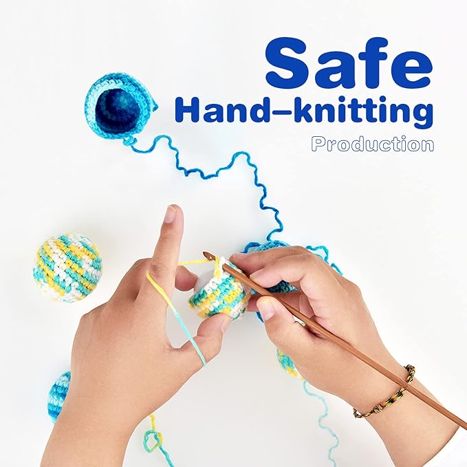 TUSATIY 4PCS Cat Pom Pom Balls,Hand Knitted Rainbow Toys Balls with Bells,Colorful Cat Chew Toys for Indoor Kittens